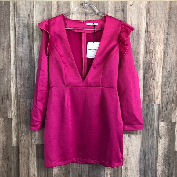 ASOS Glamorous Pink Shift Dress w Plunge Front - Picture 2 of 6